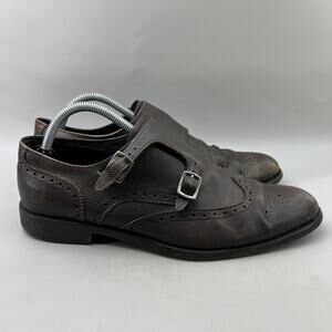 Salvatore Ferragamo Studio Dual Monk Strap Shoes Men's 9 D Brown Brogue Wingtip